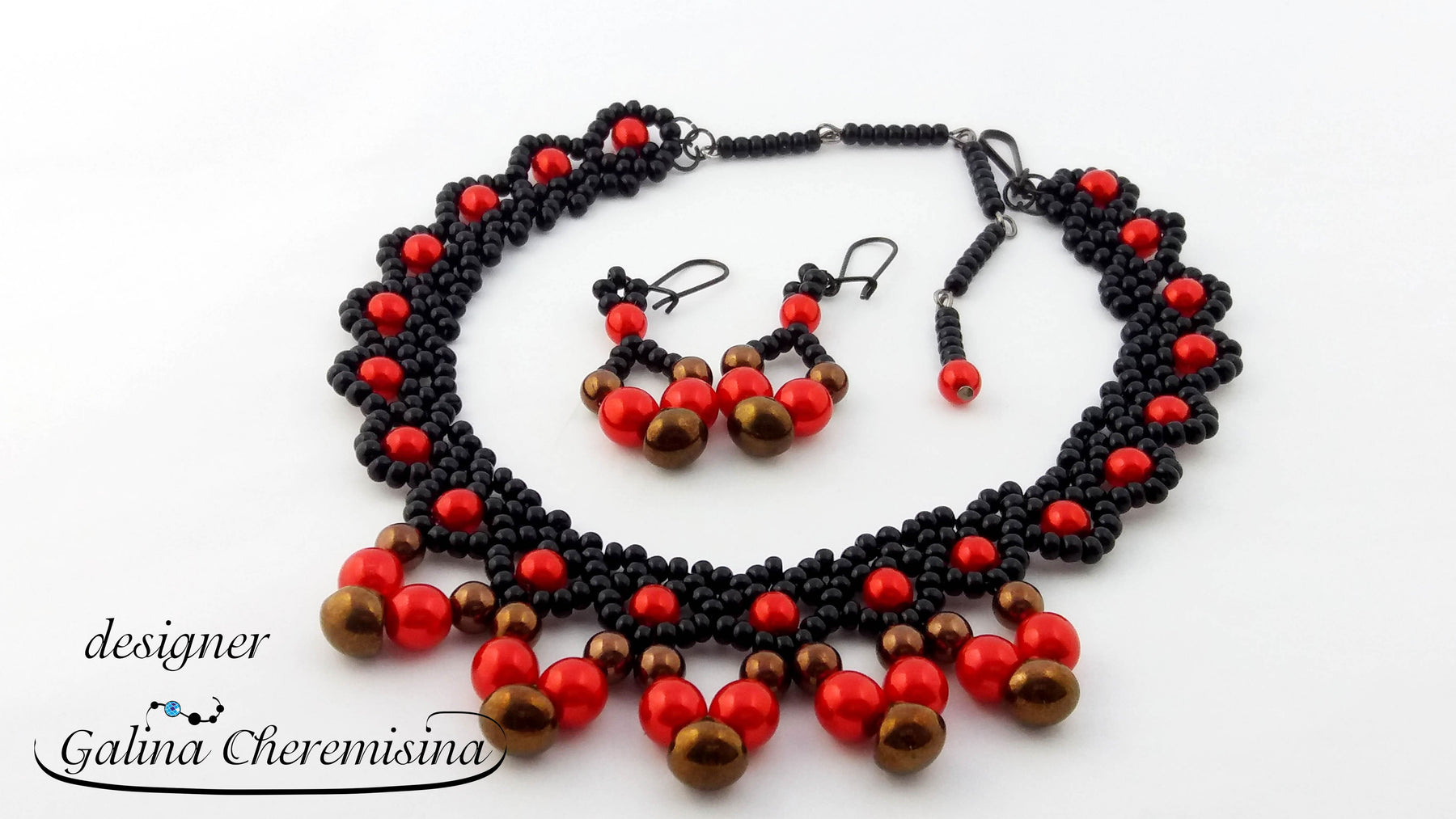 DIY: Jewerly set “Cranberrie” with czech glass Mushroom Beads