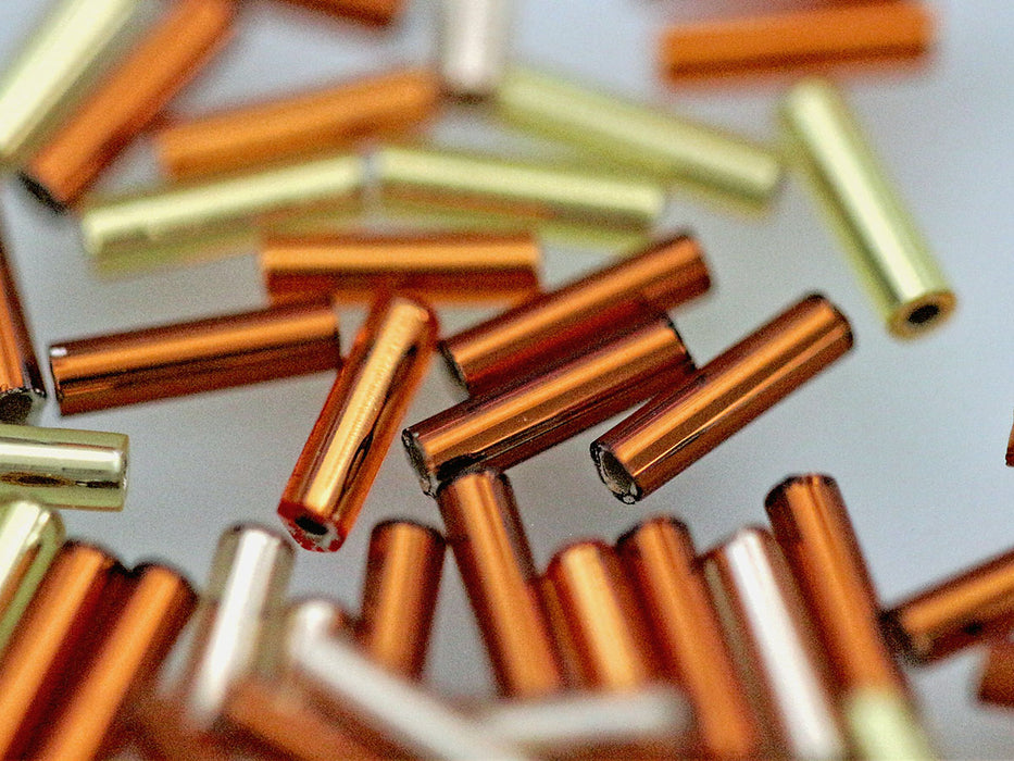 20 g Bügelperlen 6x1,7 mm, Mischen Bernstein Braun, Japanische Glasperlen Miyuki (Bugle Beads)