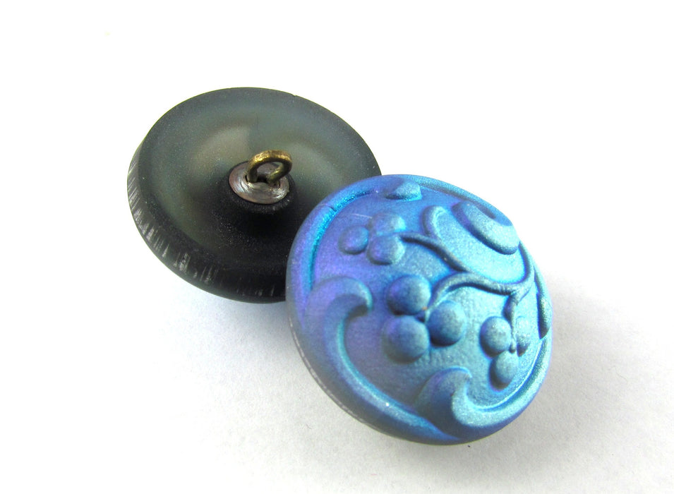 1 pc Tschechischer Glasknopf handbemalt, Größe 10 (22.5 mm | 7/8'') , Blau AB, Tschechisches Glas