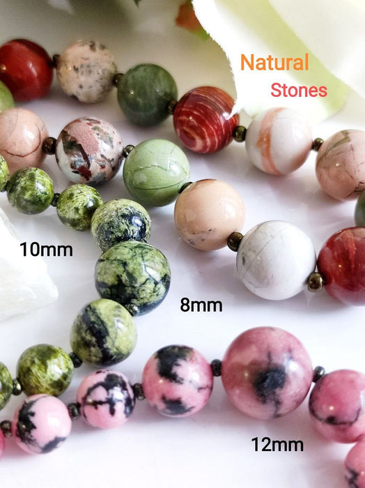 5 pcs Runde Perlen aus Naturstein 12 mm, Chalzedon Achat Braun-Rosa, Ural Edelsteine, Russland (Natural Stones Round Beads)
