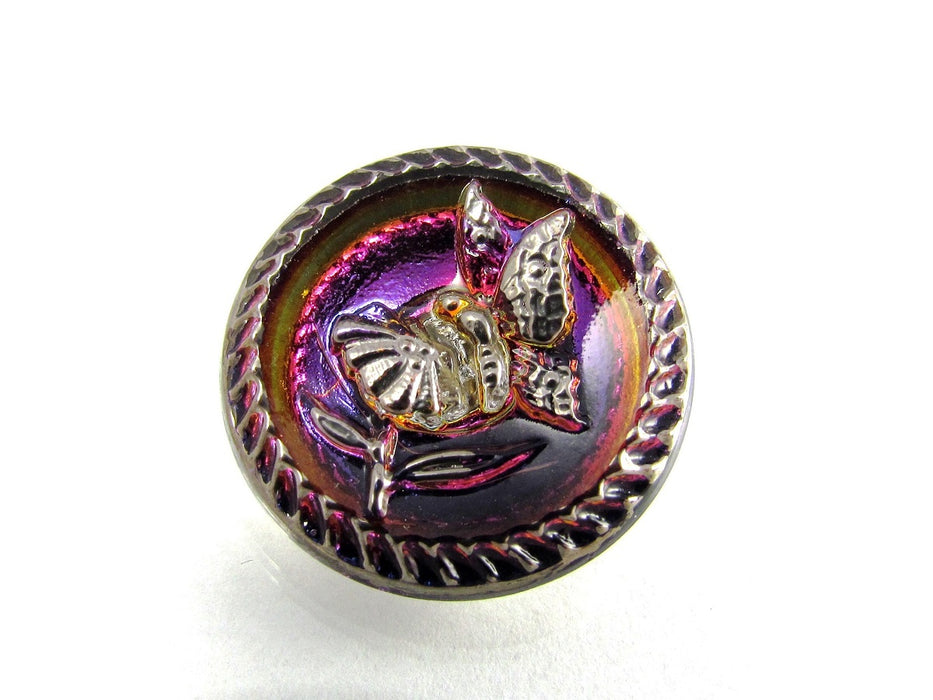 Tschechischer Glasknopf handbemalt Größe 10 (22.5 mm | 7/8'')  Vulkan Silber Tschechisches Glas  Purple Silver Multicolored