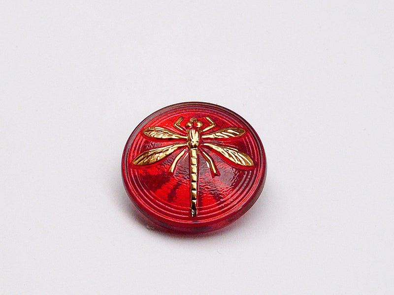 Tschechischer Glascabochon 18 mm Schaft Ruby AB mit Libelle Tschechisches Glas  Red