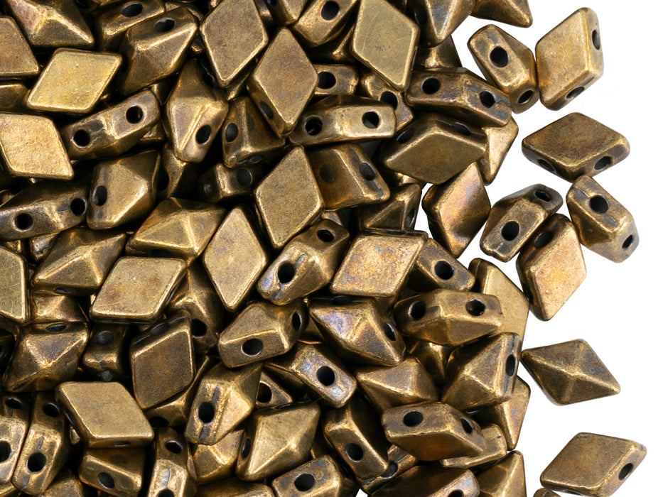 Diamonduo™ Glasperlen 5x8 mm 2-Loch  Mit Altmessing beschichtet Metall Farbe_Gold