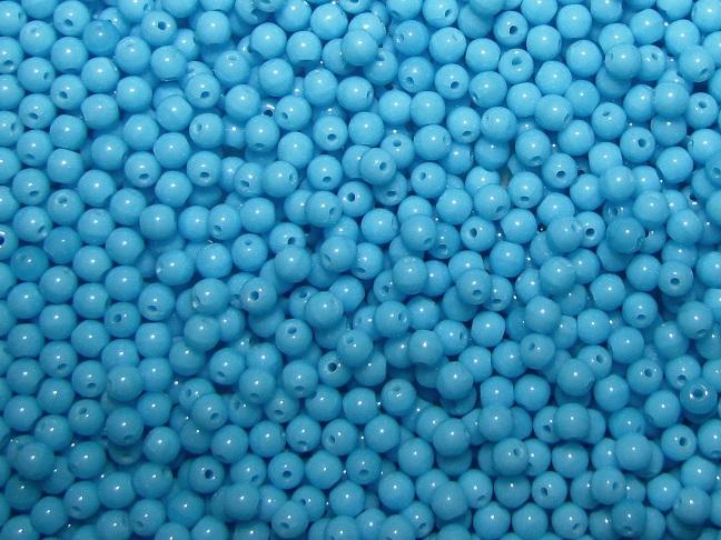 100 St. Runde Gepresste Perlen 3mm, Böhmisches Glas, Undurchsichtiges Türkis Blau