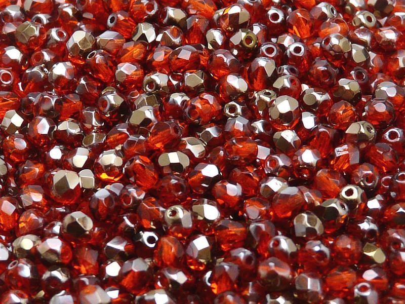 100 St. Fire Polished facettierte Glasperlen rund 4mm, Bernstein dunkel, Valentinit, Tschechisches Glas