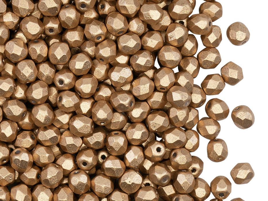 1 St. Fire Polished Glasperlen Set rund  3mm, 4mm, 8mm, 2 Farben, Kristall Bronze Blass Gold Matt und Kristall Labrador voll