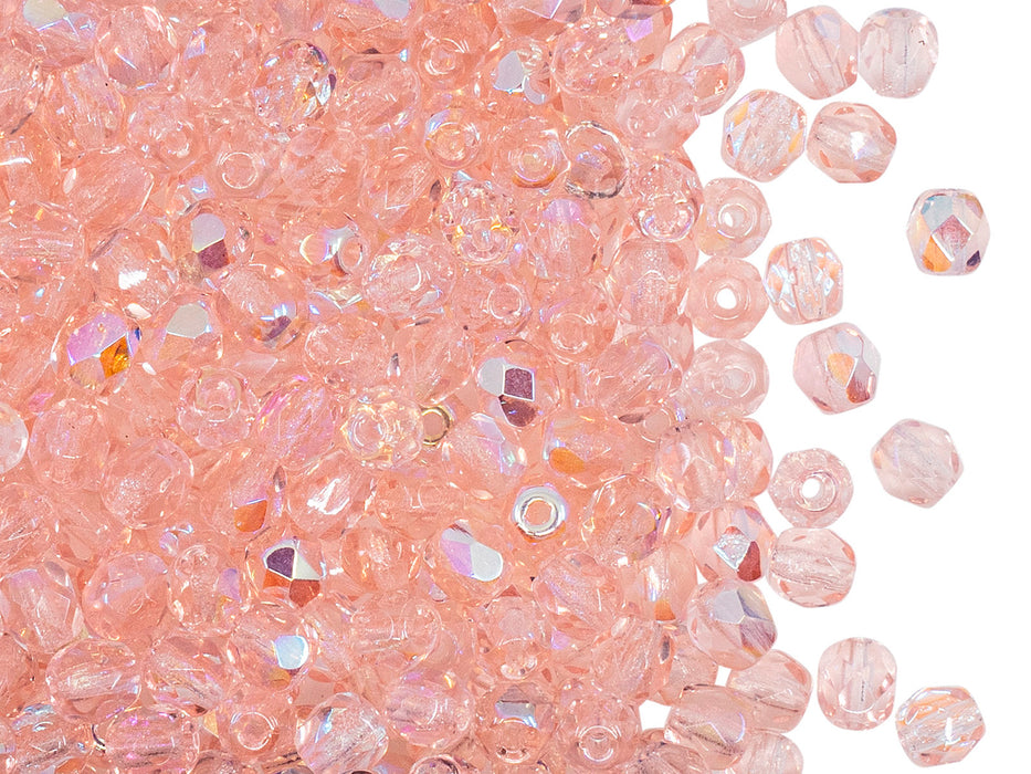 100 St. Fire Polished facettierte Glasperlen rund 4 mm, Rosalin AB, Tschechisches Glas