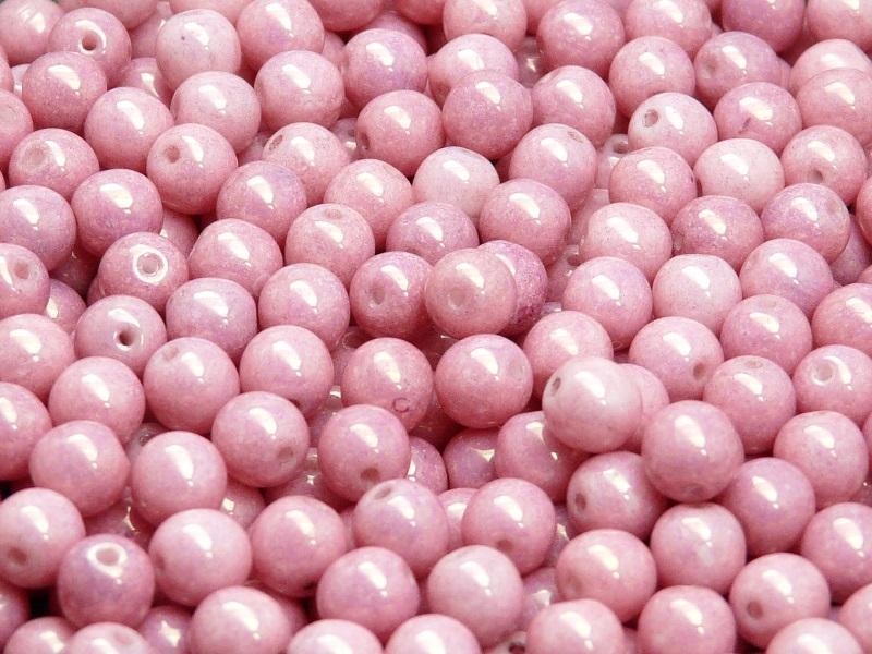 50 St. Runde Gepresste Perlen 6mm, Böhmisches Glas, Weiß Kreide Violett Luster