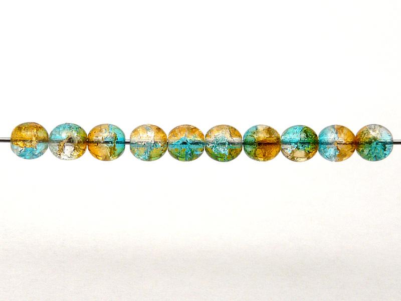 50 St. Runde Perlen 6 mm, Crystal Orange Aqua Blue Two Tone Luster, Böhmische Glas