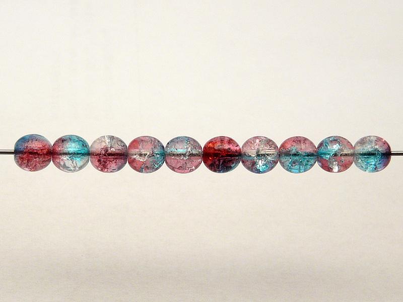50 St. Runde Perlen 6 mm, Crystal Red Aqua Blue Two Tone Luster, Böhmische Glas