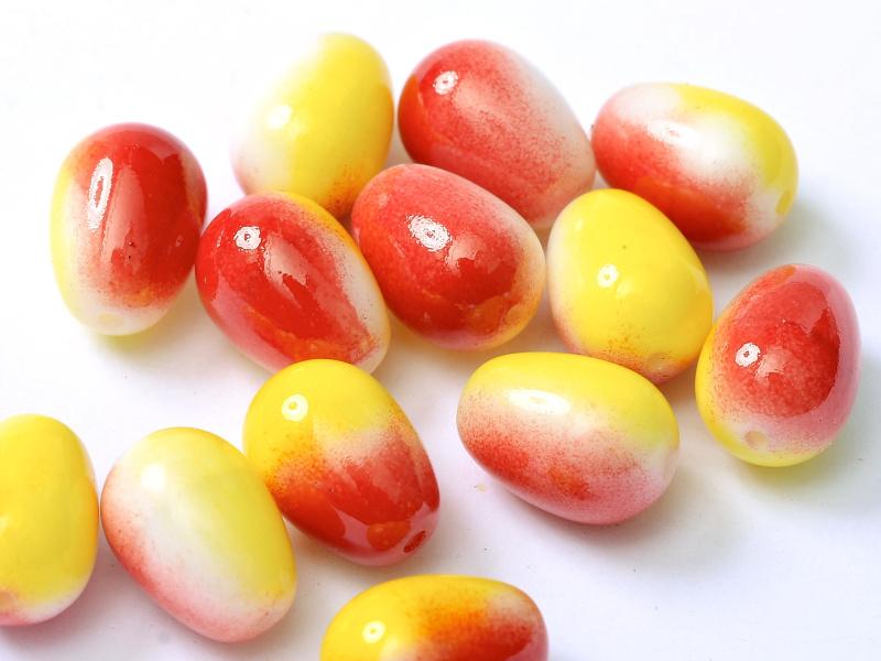 Glastropfen 11x8mm Kreideweiß Funky Apple Tschechisches Glas Farbe_Yellow Farbe_ Multicolored