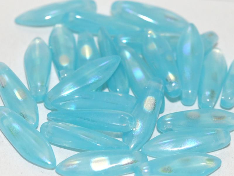 Dolchperlen 5x16 mm Aqua Opal AB-Punkte Tschechisches Glas Farbe_Blue