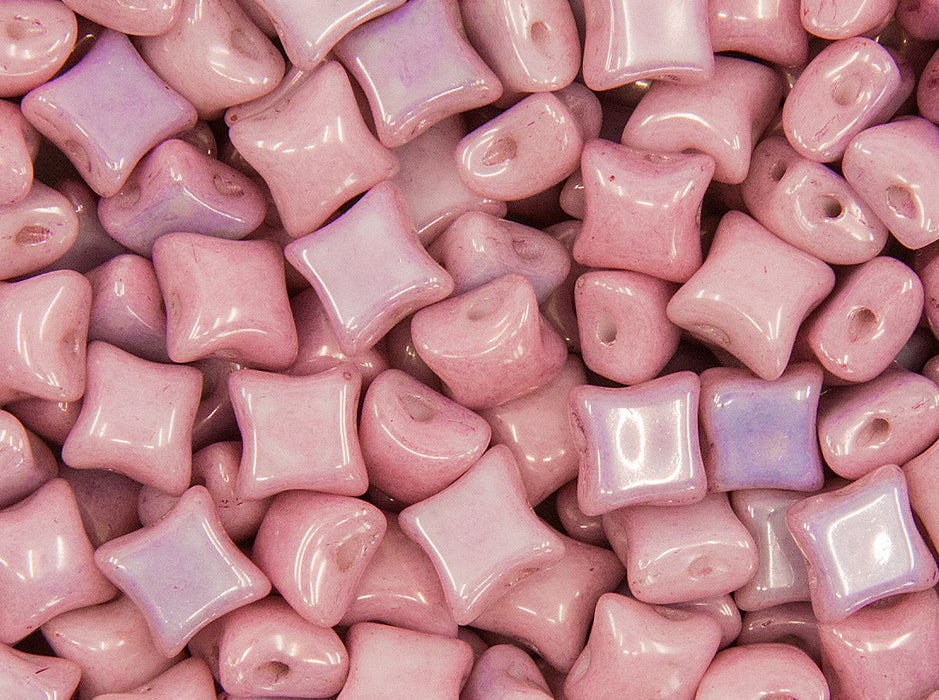 Glasperlen WibeDuo® 8x8 mm 2-Loch Kreideweiß Lila Glanz Tschechisches Glas Farbe_Purple