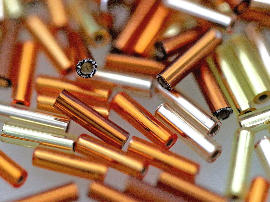 20 g Bügelperlen 6x1,7 mm, Mischen Bernstein Braun, Japanische Glasperlen Miyuki (Bugle Beads)