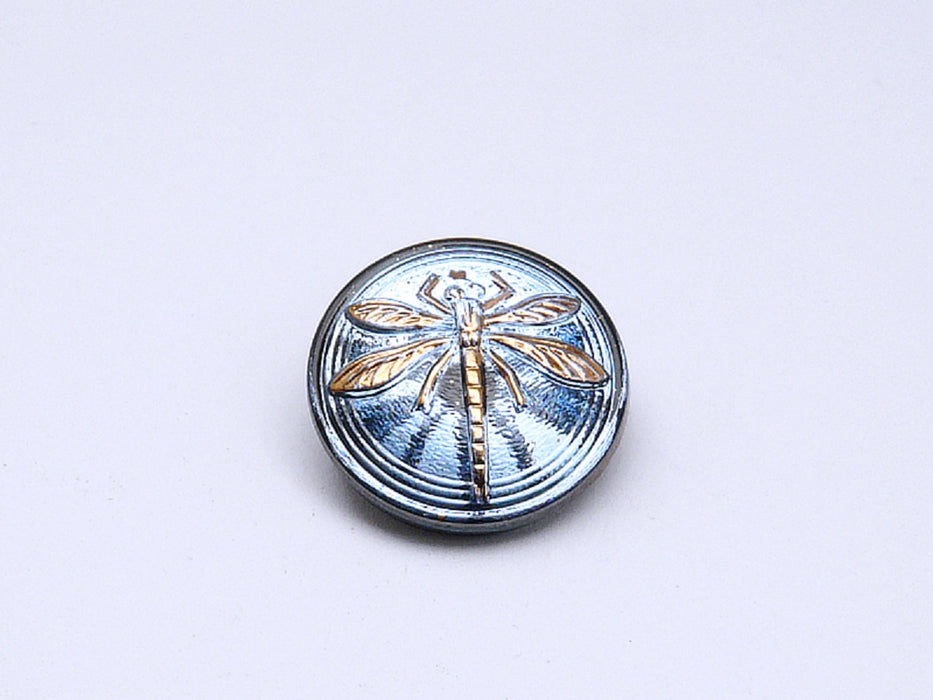 1 pc Tschechischer Glascabochons 18 mm (glatte Rückseite), Blau Montana Goldlibelle, handbemalt,Tschechisches Glas