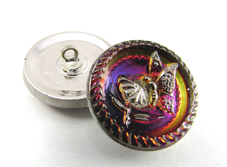 1 pc Tschechischer Glasknopf handbemalt, Größe 10 (22.5 mm | 7/8'') , Vulkan Silber, Tschechisches Glas