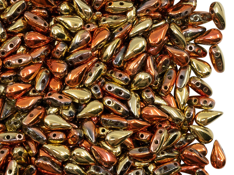 600 St. DropDuo® Perlen 3x6mm Zwei Löcher, Böhmisches Glas,Kristall Kalifornien Goldrausch
