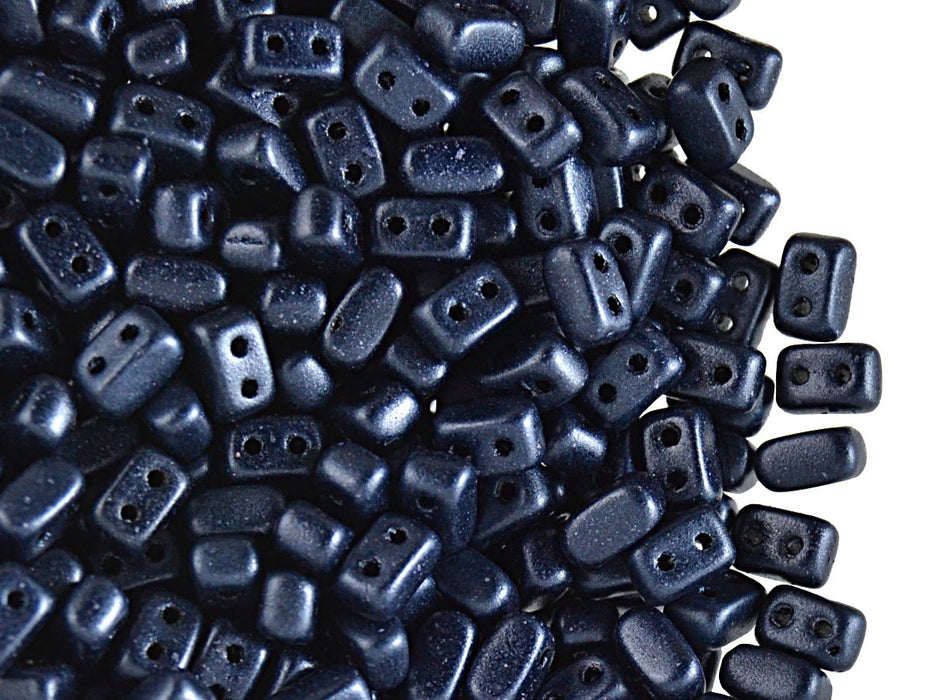 50 St. Ios® par Puca® Perlen, Ziegel klein 2,5x5,5mm, 2-Loch,  Dunkelblau Metallic matt