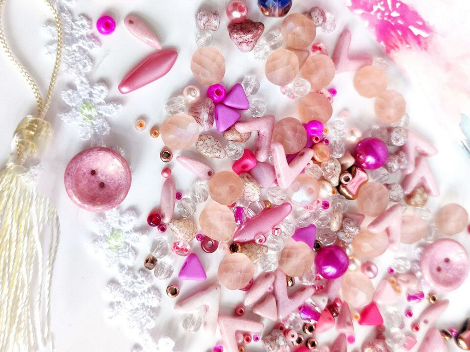 35 g Glasperlen-Mix, Rosa Pulver, Tschechisches Glas (Glass Bead Mix)