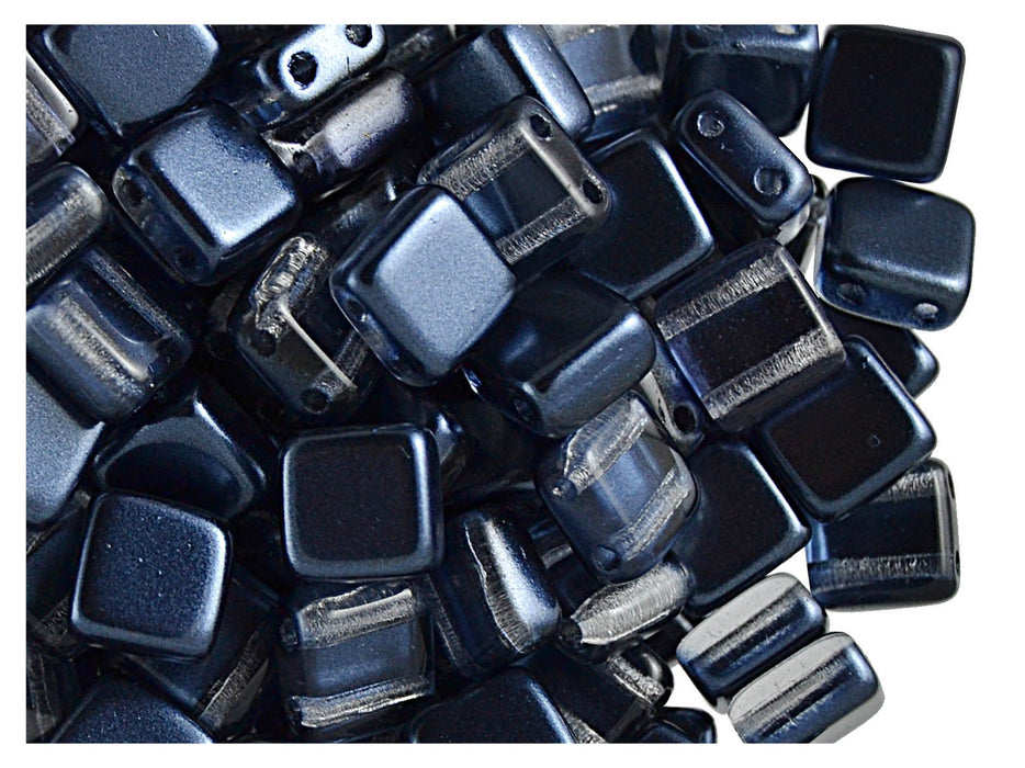 40 St. Tile Perle Perlen 6x6x3,2mm Zwei Löcher, Böhmisches Glas, Blau-Grau