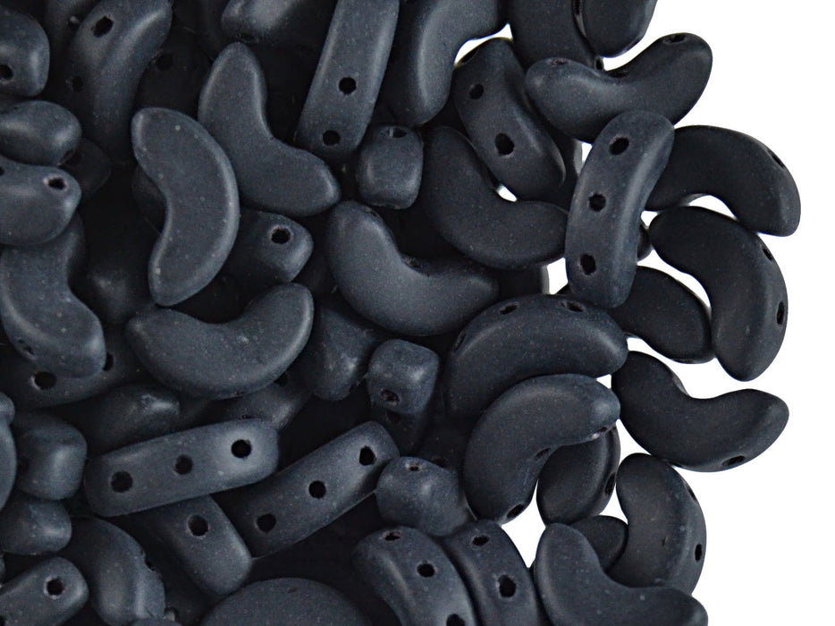 25 St. Arcos® par Puca® Perlen, Halbmond 5x10mm mit drei Löchern,Schwarz matt