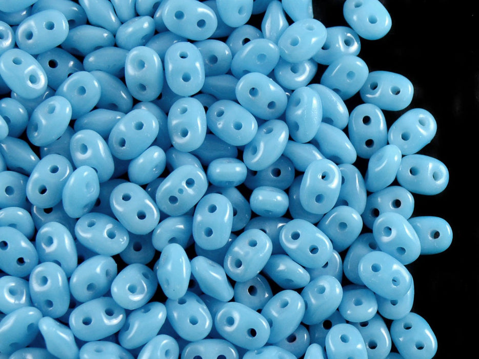 20 g SuperDuo Rocailles 2.5x5mm Zwei Löcher, Böhmisches Glas, Opak Türkis Blau