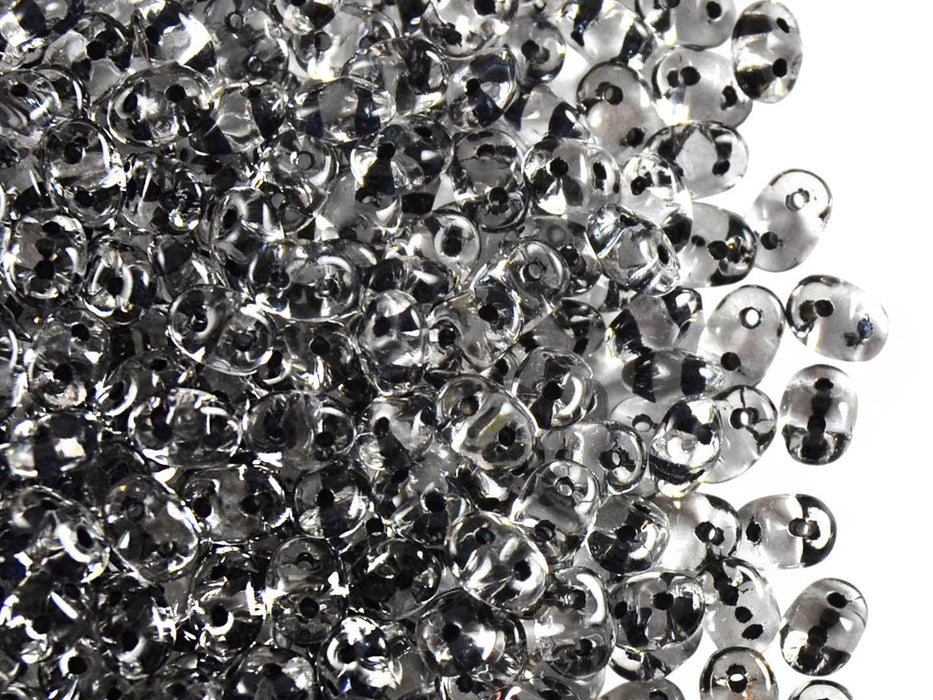 20 g SuperDuo Rocailles 2.5x5mm, 2-Loch, Kristall mit schwarz gefärbtem Loch, Tschechisches Glas