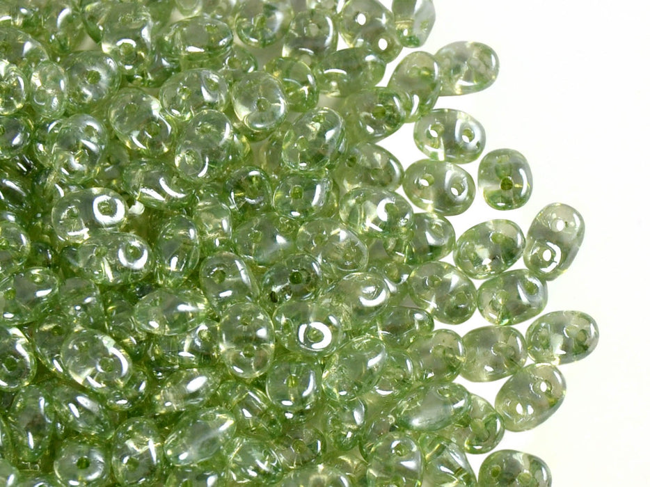 20 g SuperDuo Rocailles 2.5x5mm Zwei Löcher, Böhmisches Glas, Kristall Grün Luster