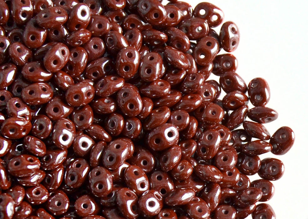 20 g SuperDuo Rocailles 2.5x5mm Zwei Löcher, Böhmisches Glas, Brown Opak Weiß Luster