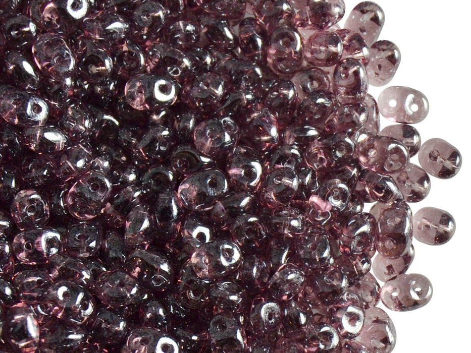 20 g SuperDuo Rocailles 2.5x5mm 2-Loch, Amethyst Weiß Luster, Tschechisches Glas