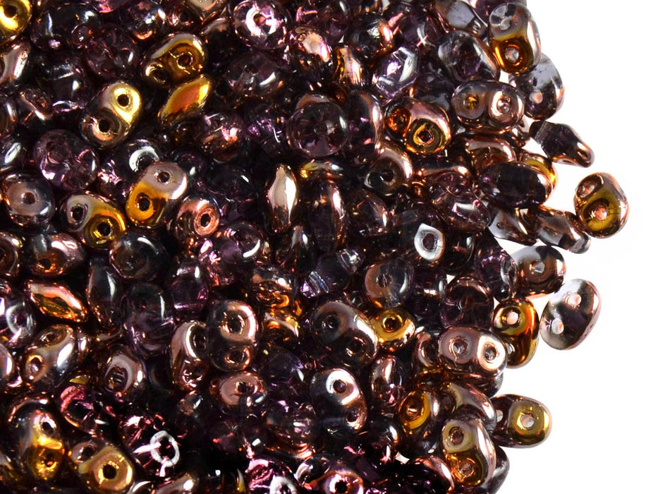 20 g SuperDuo Rocailles 2.5x5mm Zwei Löcher, Böhmisches Glas, Tansanit Capri Gold