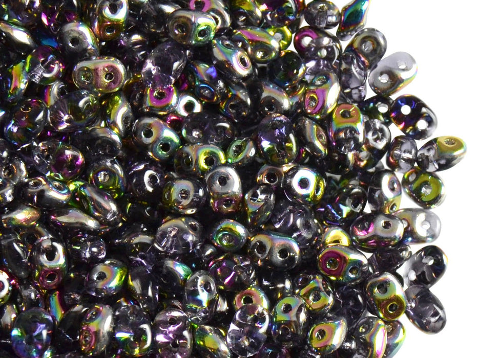 20 g SuperDuo Rocailles 2.5x5mm Zwei Löcher, Böhmisches Glas, Tansanit Vitrail