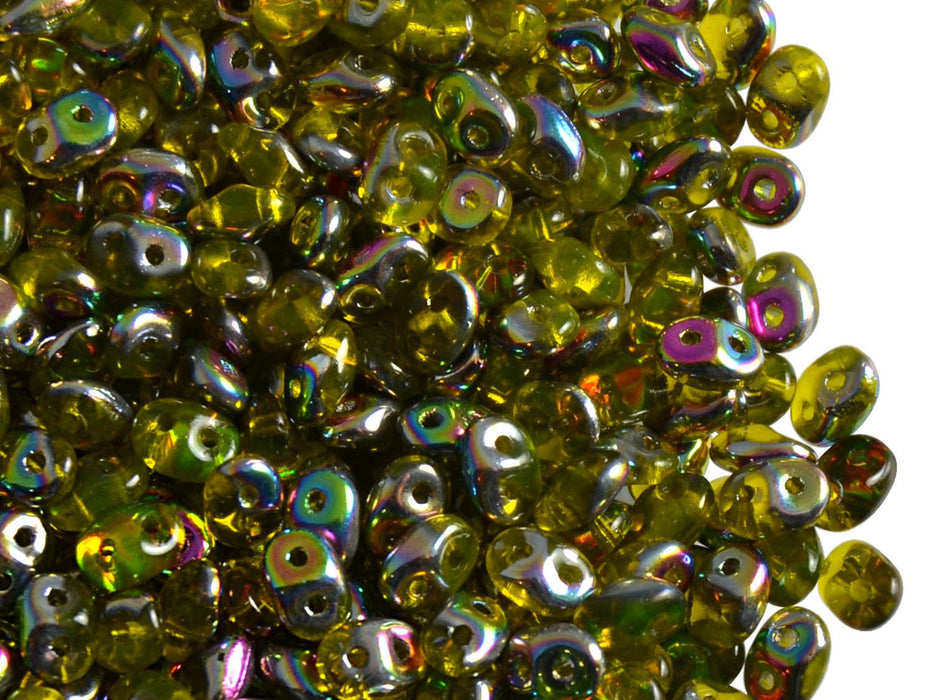 20 g SuperDuo Rocailles 2.5x5mm Zwei Löcher, Böhmisches Glas, Bernstein Vitrail