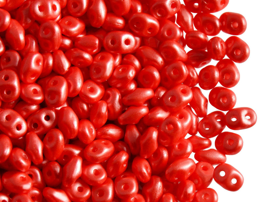 20 g SuperDuo Rocailles 2.5x5mm Zwei Löcher, Böhmisches Glas, Pastell Koralle Rot
