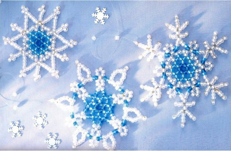 Beaded Snowflakes made of Bugles and Seed Beads