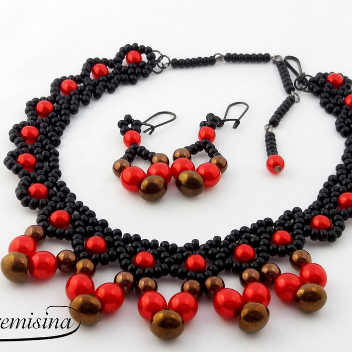 DIY: Jewerly set “Cranberrie” with czech glass Mushroom Beads