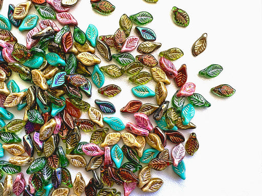 30 pcs Lorbeerblattperlen 6x12 mm, Mix, Tschechisches Glas (Bay Leaf Beads)