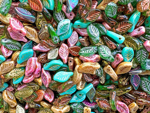 30 pcs Lorbeerblattperlen 6x12 mm, Mix, Tschechisches Glas (Bay Leaf Beads)