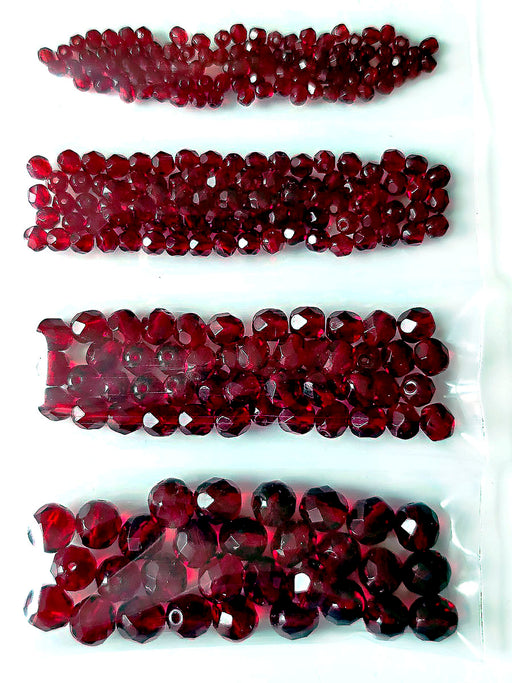 1 St. Fire Polished Glasperlen Set rund 3mm, 4mm, 6mm, 8mm, Dunkler Rubin, Tschechisches Glas