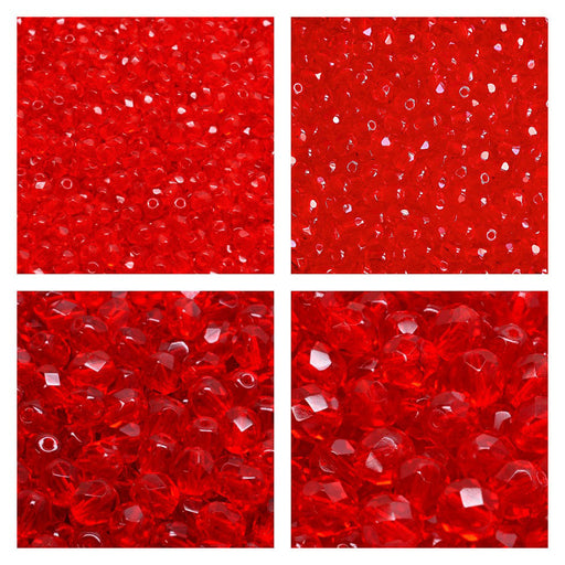 1 St. Fire Polished Glasperlen Set rund 3mm, 4mm, 6mm, 8mm,  Rubin, Tschechisches Glas