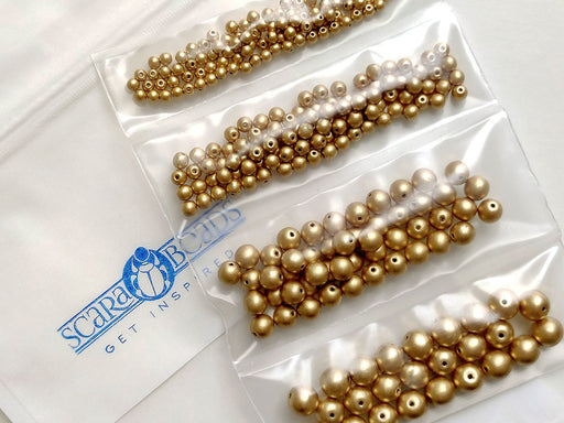 1 St. Runde Gepresste Perlen Set rund 3mm, 4mm, 6mm, 8mm, Aztekengold, Tschechisches Glas