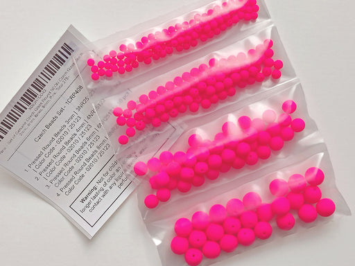 1 St. Runde Gepresste Perlen Set rund 3mm, 4mm, 6mm, 8mm, Neon Rosa (UV Active), Tschechisches Glas