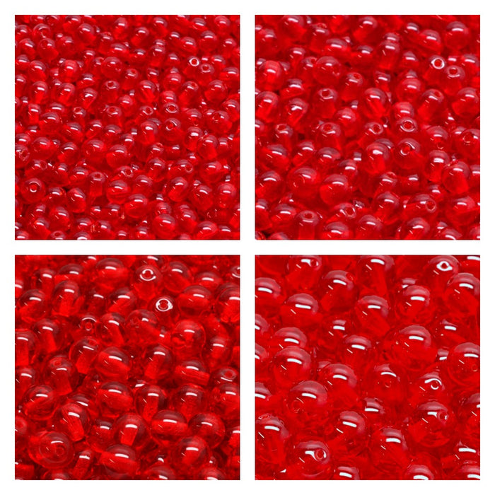1 St. Runde Gepresste Perlen Set rund 3mm, 4mm, 6mm, 8mm, Rubin, Tschechisches Glas