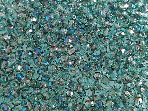 100 St. Feuerpolierte Perlen 3 mm, Aquamarin Azuro, Böhmische Glas