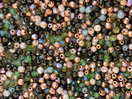 25 g (ca. 700 Stück) Mischung aus Tschechische Facettierten Glasperlen Fire-Polished Rund 3 mm, Forest Haze, Tschechisches Glas (Mix of Faceted Fire Polished Beads)