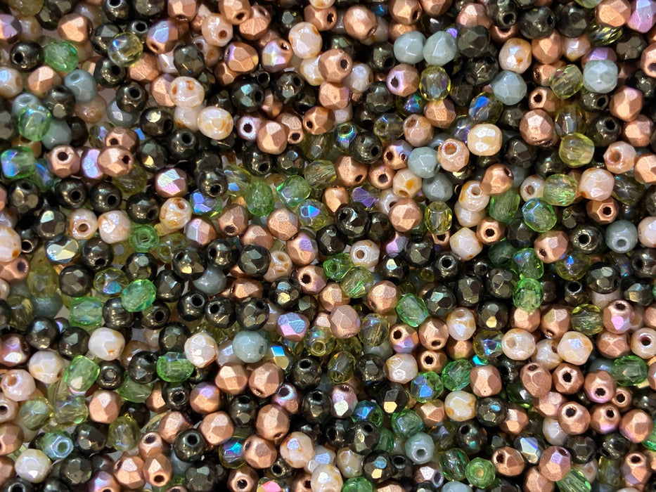 25 g (ca. 700 Stück) Mischung aus Tschechische Facettierten Glasperlen Fire-Polished Rund 3 mm, Forest Haze, Tschechisches Glas (Mix of Faceted Fire Polished Beads)