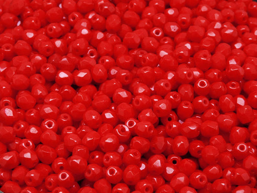 100 St. Fire Polished facettierte Glasperlen rund 4mm, Koralle Rot, Tschechisches Glas