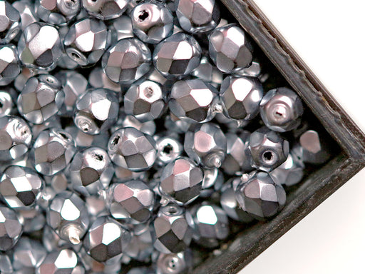 100 Stück Fire Polished Glasperlen 4 mm, Jet, , Heavy Metal Silber, Tschechisches Glas