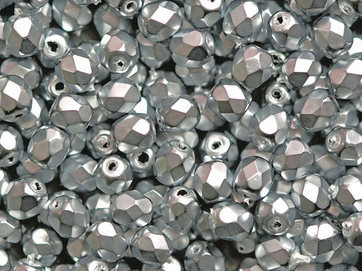 100 Stück Fire Polished Glasperlen 4 mm, Jet, , Heavy Metal Silber, Tschechisches Glas