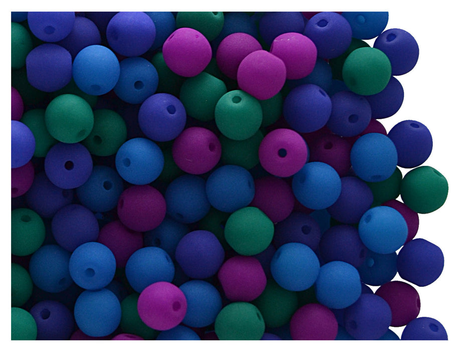 1 St. Runde Gepresste Perlen Set rund 3mm, 4mm, 6mm, 8mm, Neon Dark Mix (UV Active), Tschechisches Glas